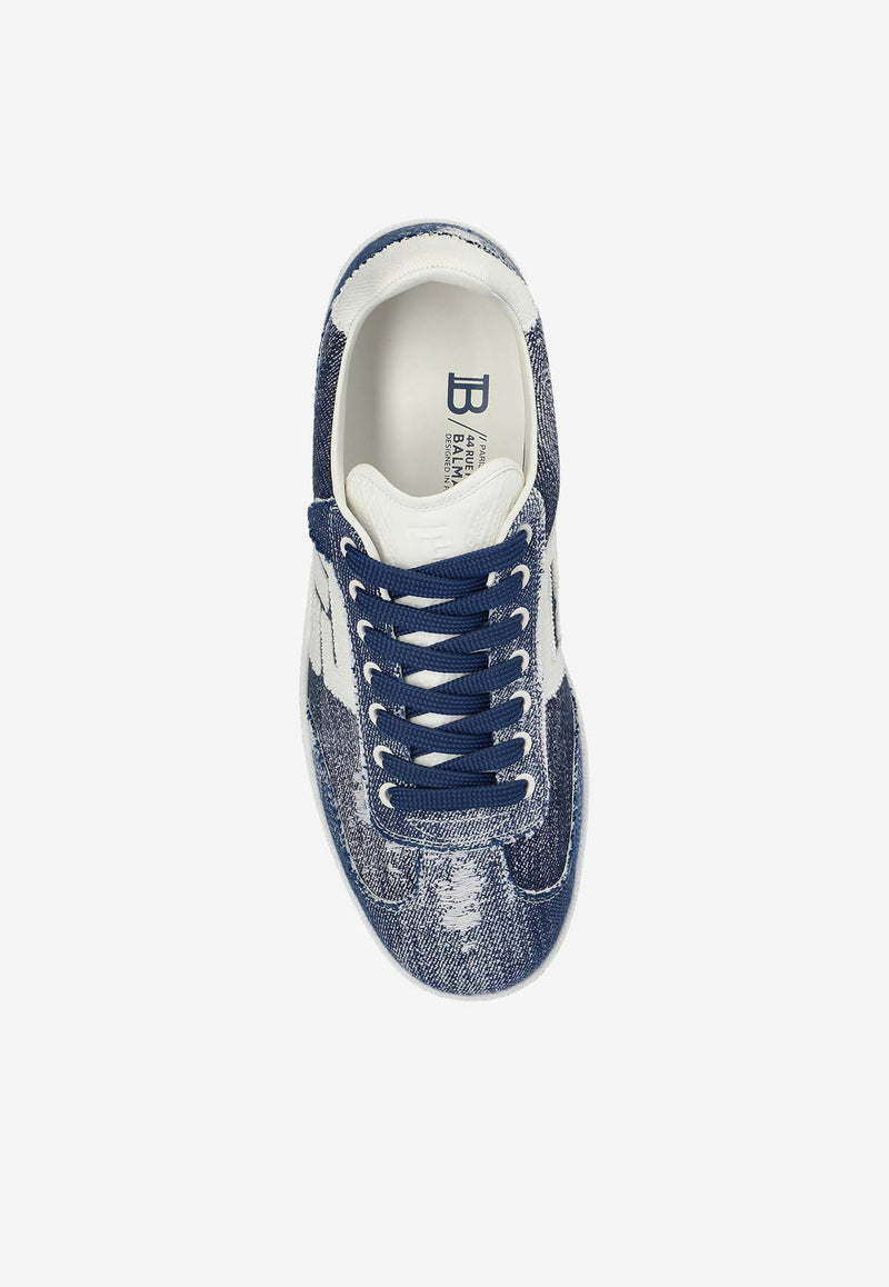 Balmain Swan Low-Top Denim Sneakers Blue EM1VI360 TRID-SEE