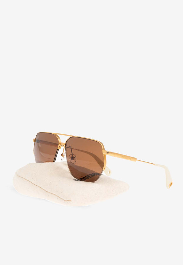 Jacquemus Double Bridge Aviator Sunglasses Brown JAC67 0-C1SUN