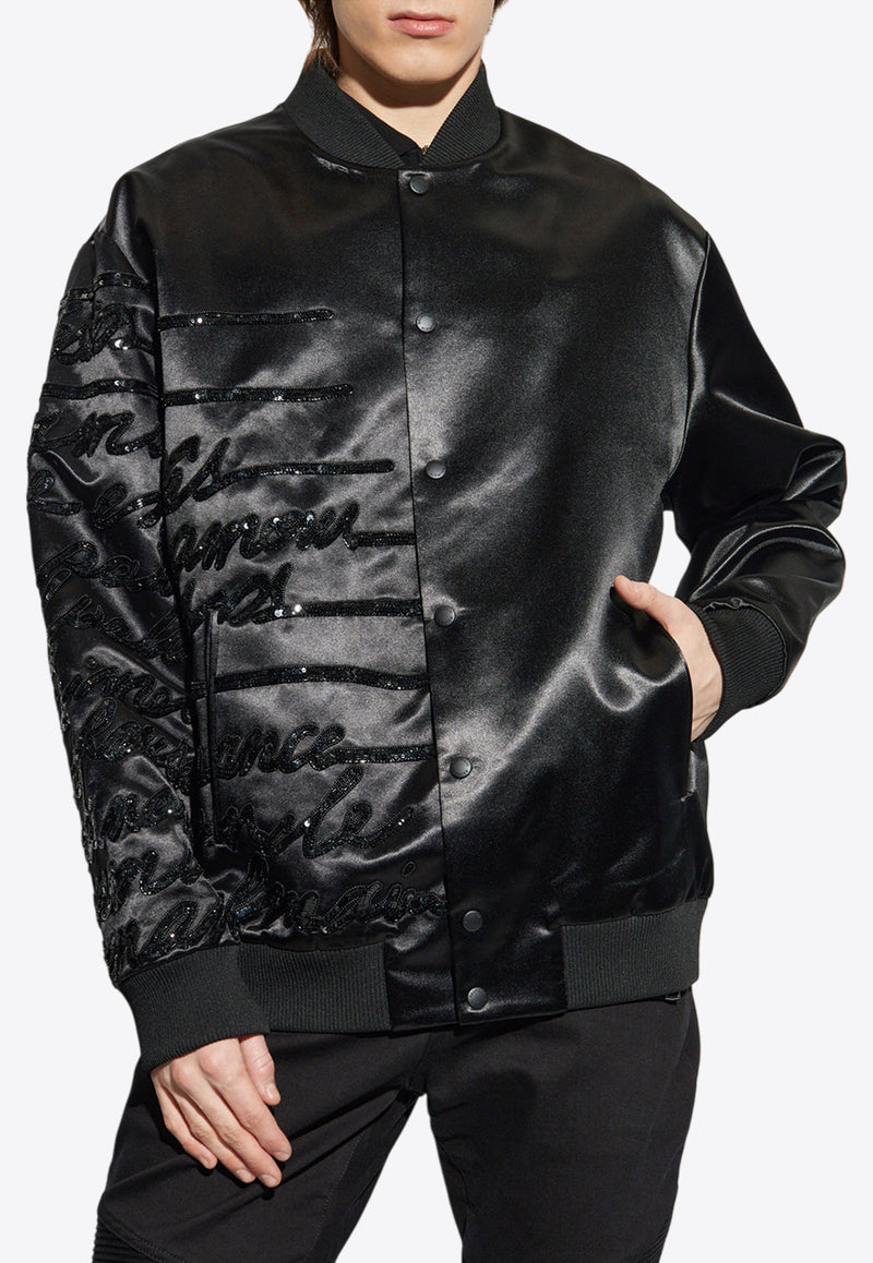 Balmain Embellished Bomber Jacket Black EH1TF918 PC70-EAW