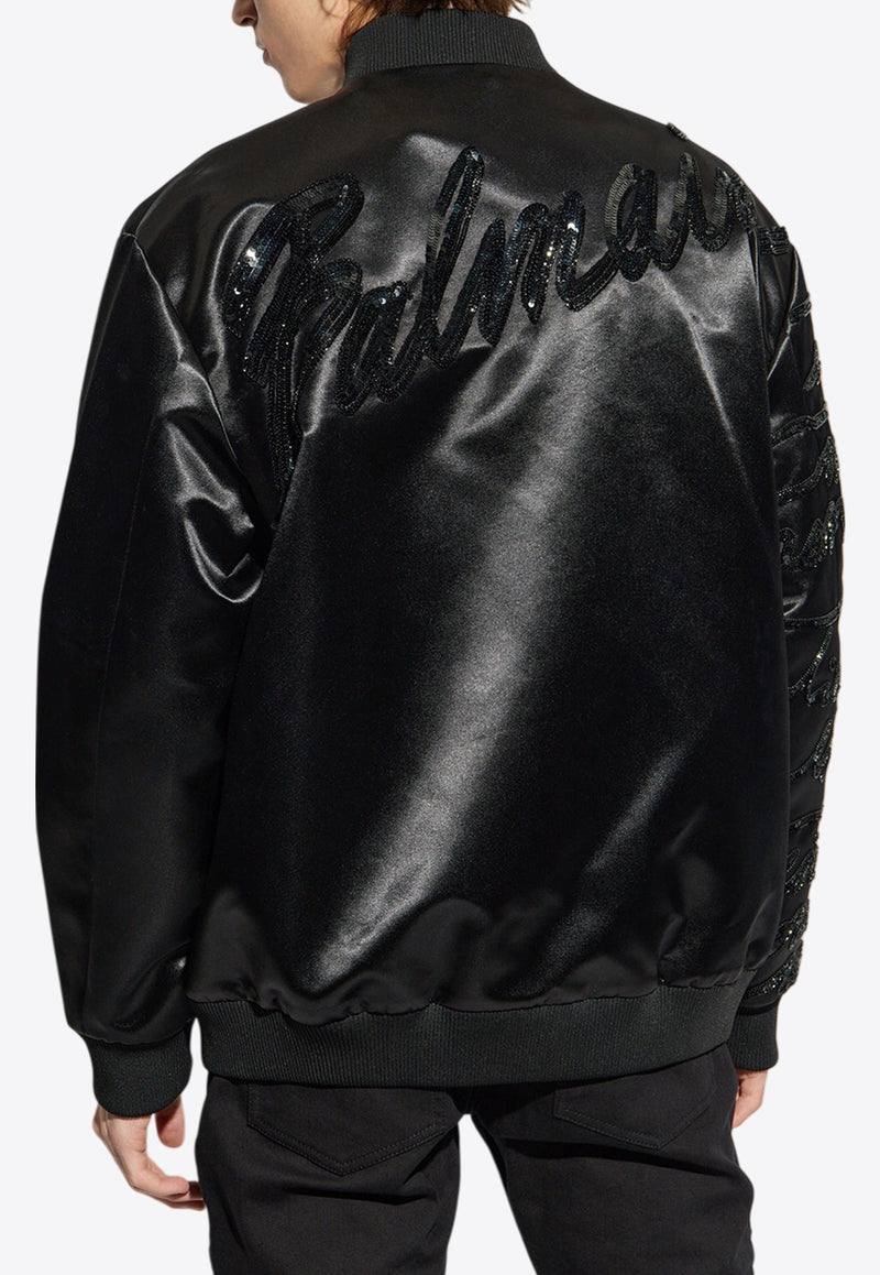 Balmain Embellished Bomber Jacket Black EH1TF918 PC70-EAW