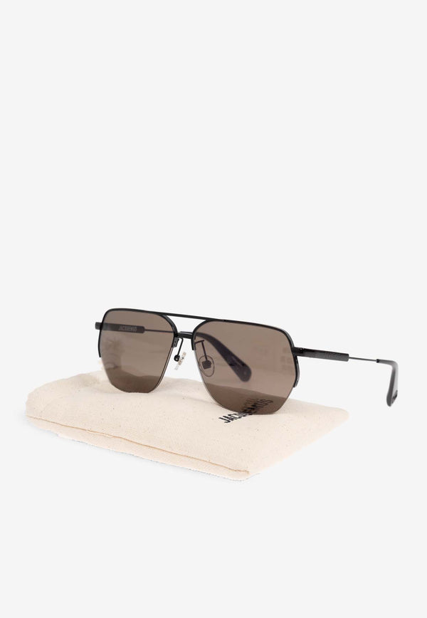 Jacquemus Double Bridge Aviator Sunglasses Gray JAC67 0-C2SUN