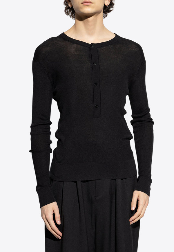 Tom Ford Henley Long-Sleeved Rib Knit T-shirt Black KYL023 YMS081F24-LB999