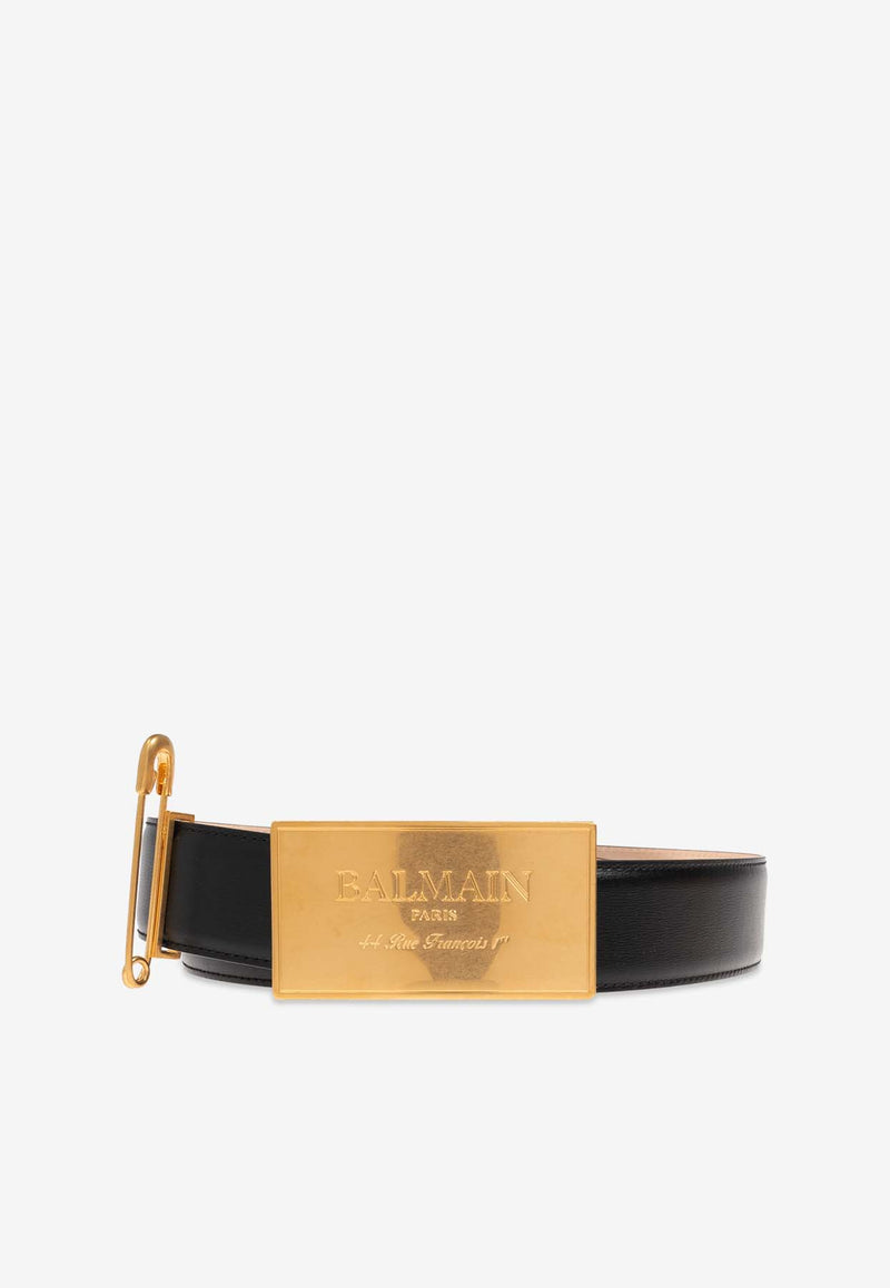 Balmain Safety Pin Leather Belt Black EN1WJ167 LSLX-0EN