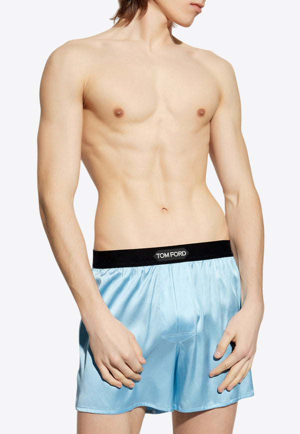 Tom Ford Logo Jacquard Silk Boxers Light Blue T4LE41010 0-444