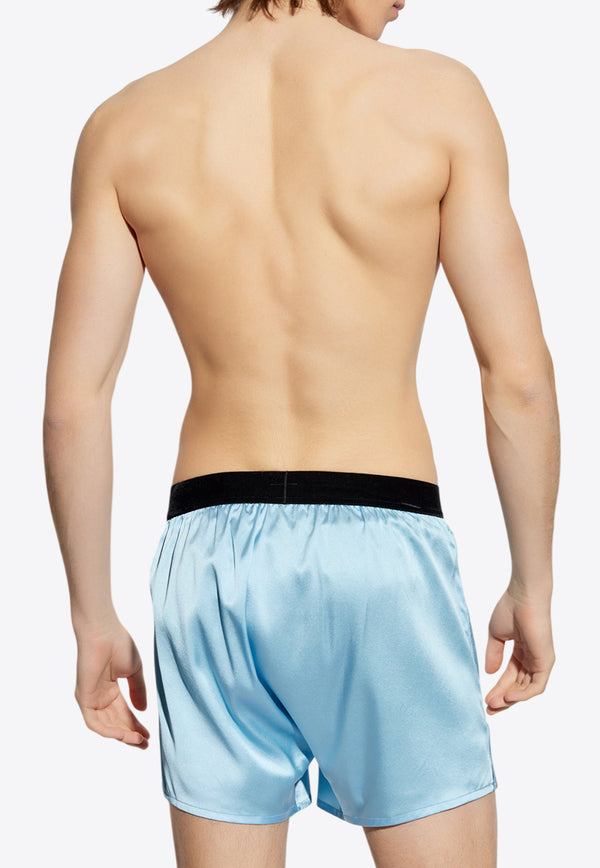 Tom Ford Logo Jacquard Silk Boxers Light Blue T4LE41010 0-444