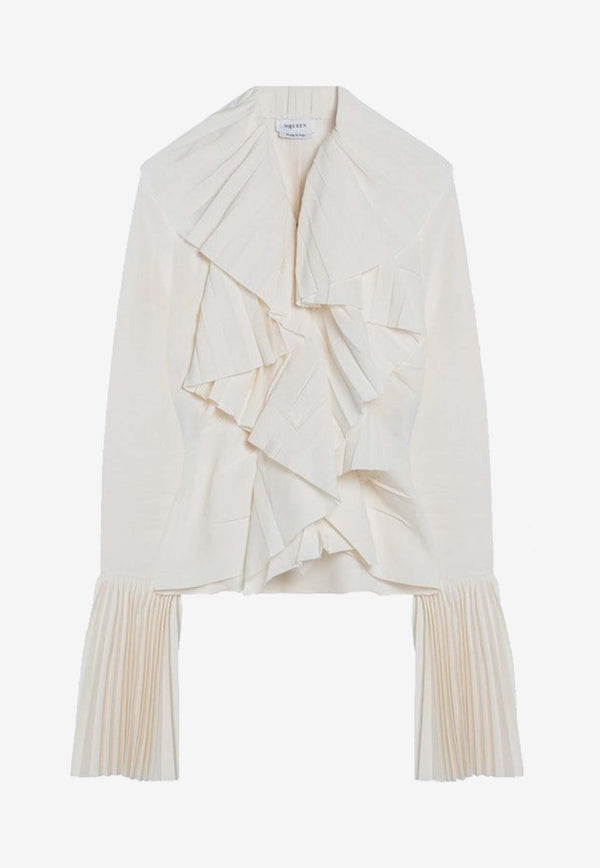 Alexander McQueen Ruffled Pleated Blouse  Ivory 818373QEAF2/Q_ALEXQ-9015