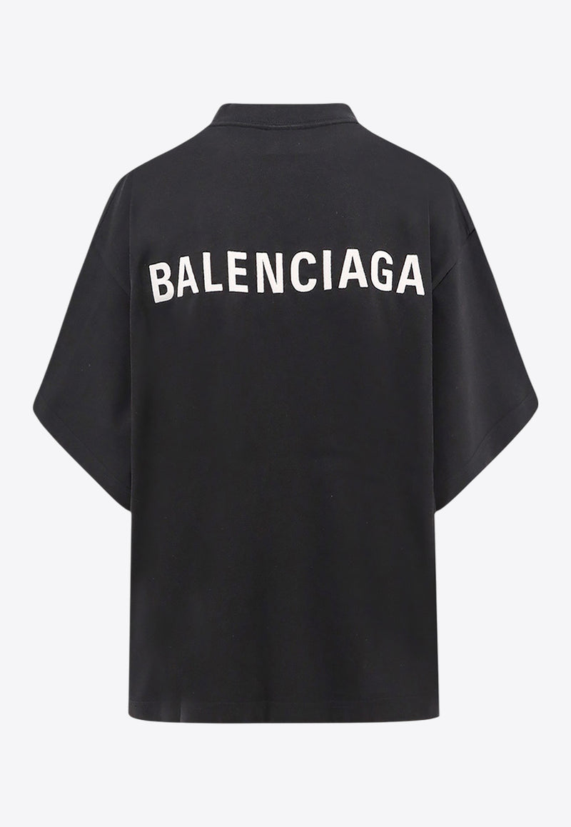 Balenciaga Logo-Embroidered Crewneck T-shirt Black 818431TPVK1_1070