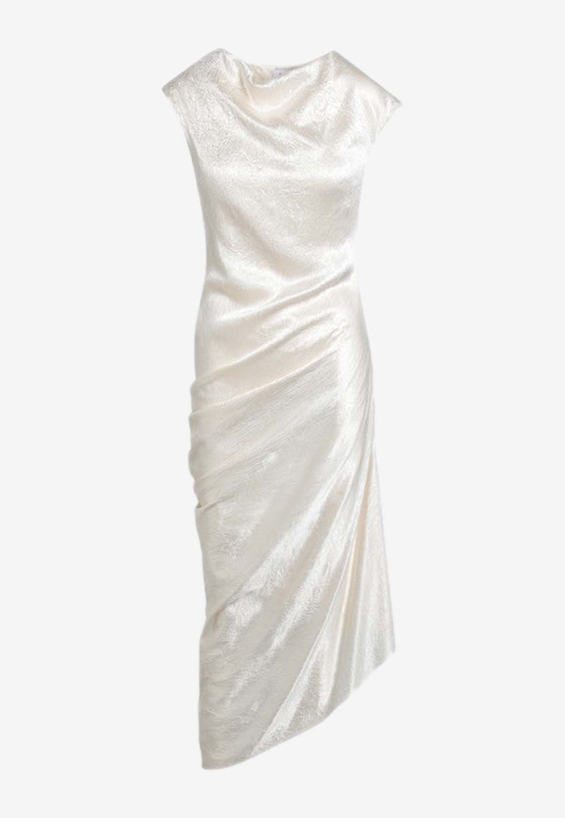 Alexander McQueen Asymmetrical Draped Midi Dress  Ivory 821637QEAFR/Q_ALEXQ-8010