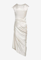 Alexander McQueen Asymmetrical Draped Midi Dress  Ivory 821637QEAFR/Q_ALEXQ-8010