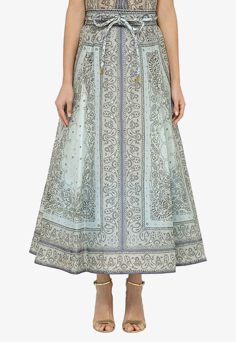 Zimmermann Printed High-Waisted Midi Skirt 9095SMAT/O_ZIMM-BLUBA