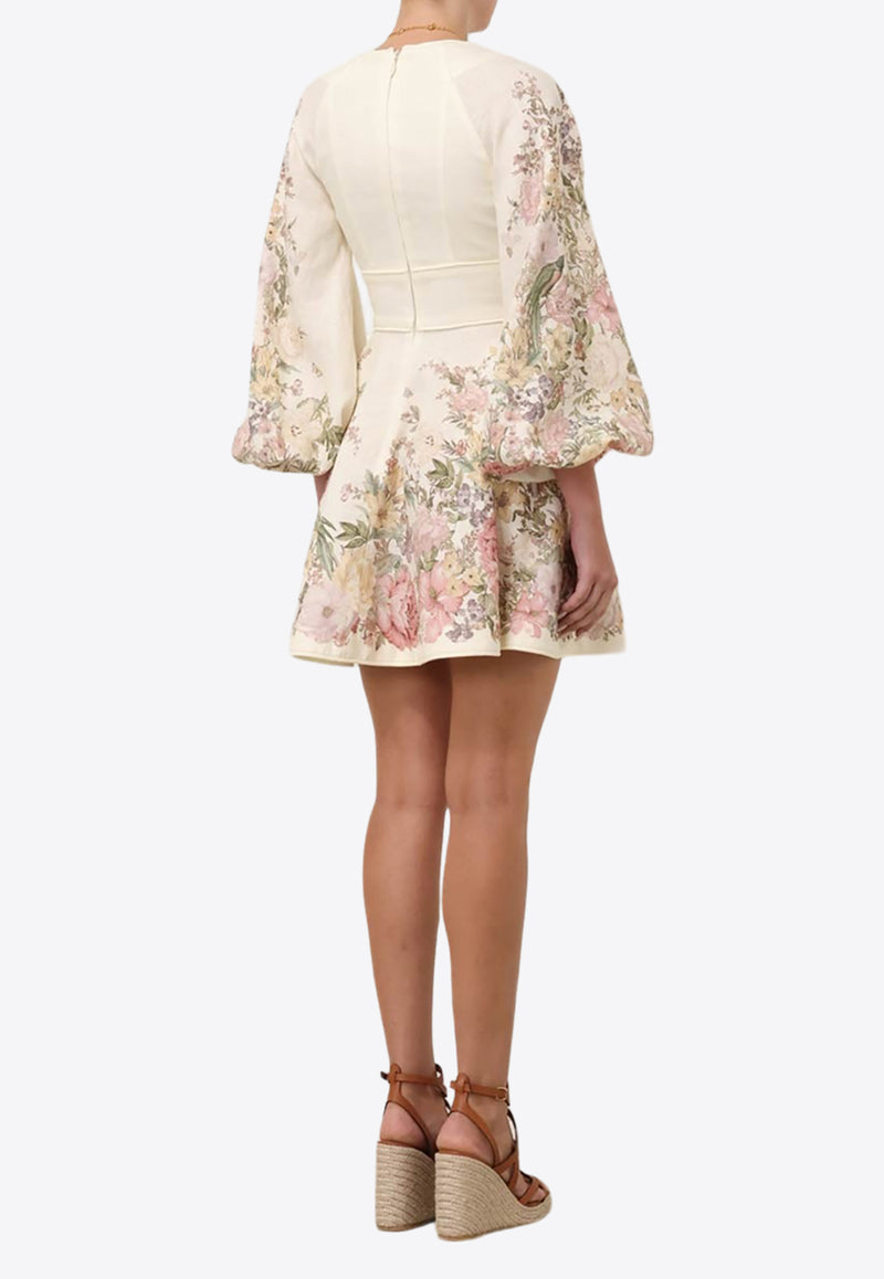 Zimmermann Waverly Plunge Floral Mini Dress Cream 9330DSS243CREAM