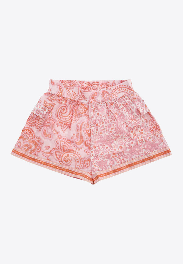 Zimmermann Kids Girls Ottie Pocket Paisley Print Shorts Pink 9385ASS242PINK