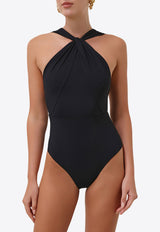 Zimmermann Ottie High-Neck Draped One-Piece Swimsuit Black 9458WSS242BLACK