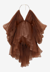 Zimmermann Natura Off-Shoulder Gathered Tulle Top Brown 9560TS241BROWN