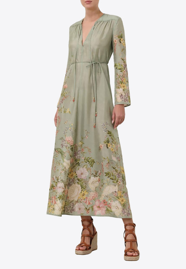 Zimmermann Waverly Billow Floral Maxi Dress Green 9820DSS243GREEN