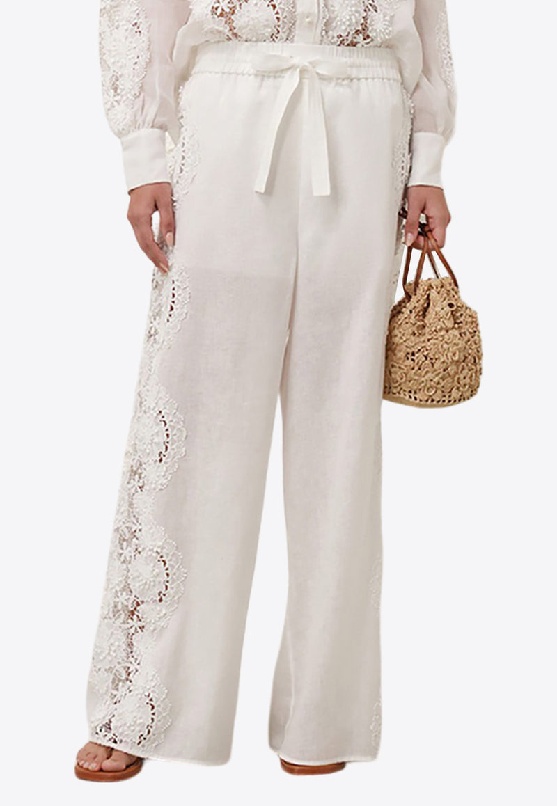 Zimmermann Halliday High-Waist Floral Lace Pants White 9864PSS241WHITE