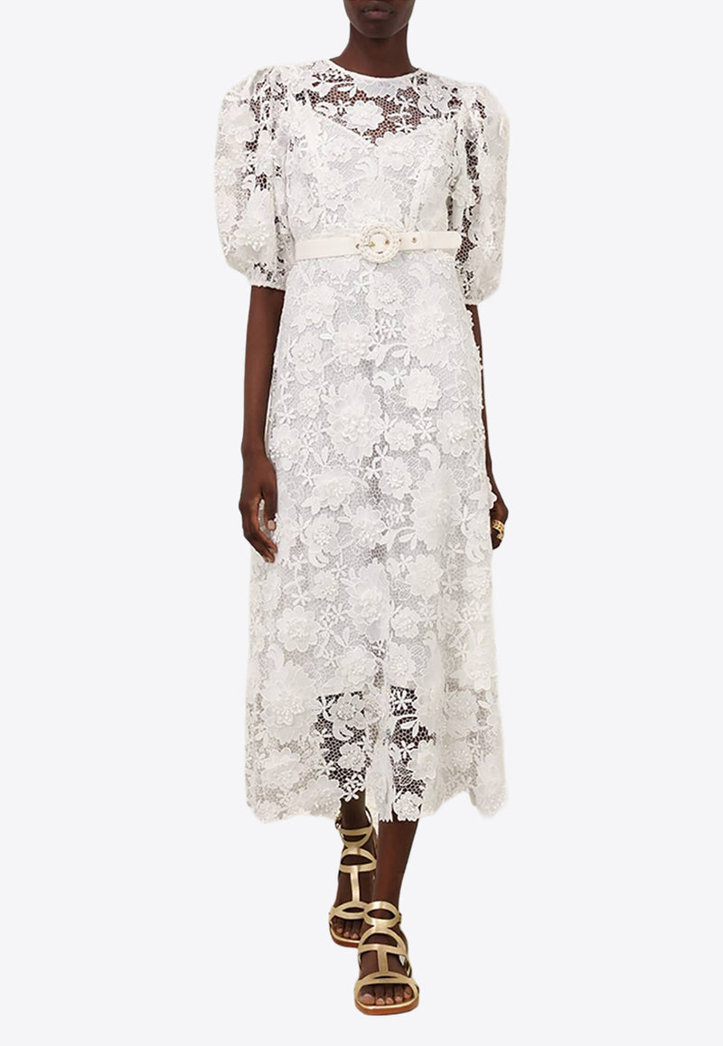 Zimmermann Halliday Floral Lace Midi Dress White 9866DSS241WHITE