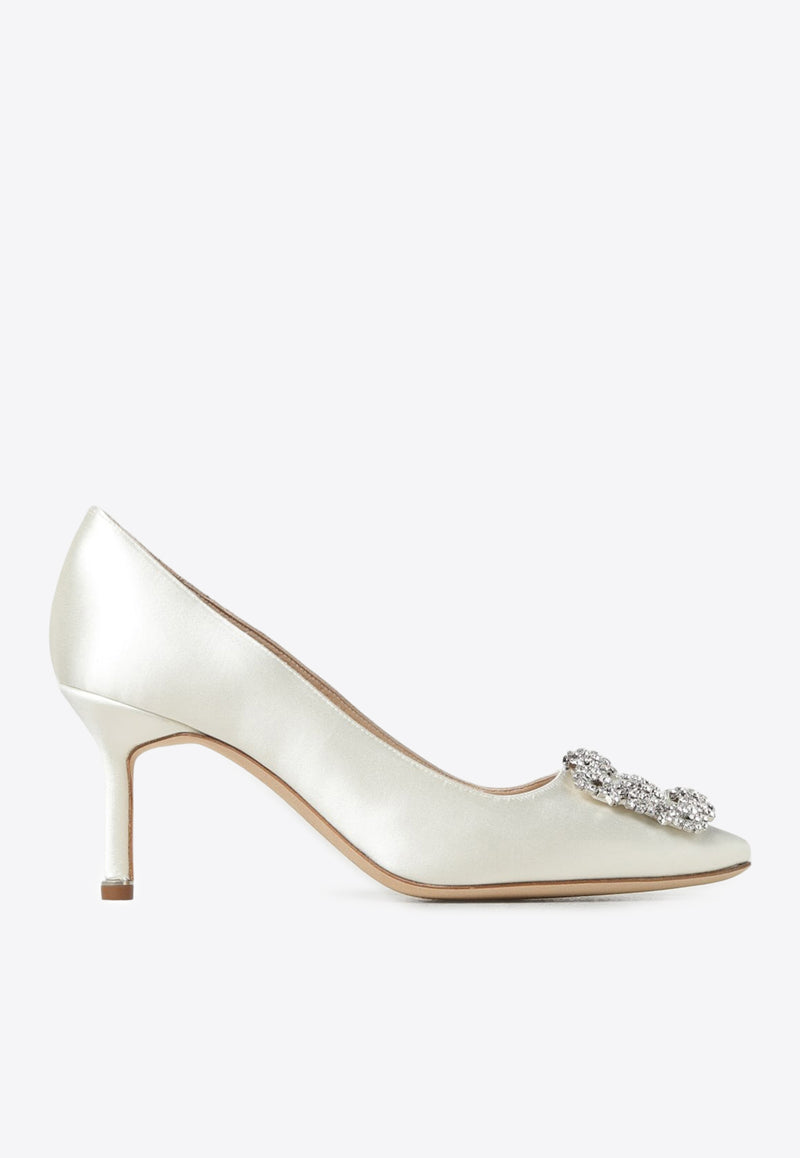 Manolo Blahnik Hangisi 70 Embellished Buckle Satin Pumps White 9XX-0316WHITE