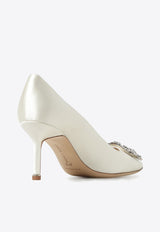 Manolo Blahnik Hangisi 70 Embellished Buckle Satin Pumps White 9XX-0316WHITE