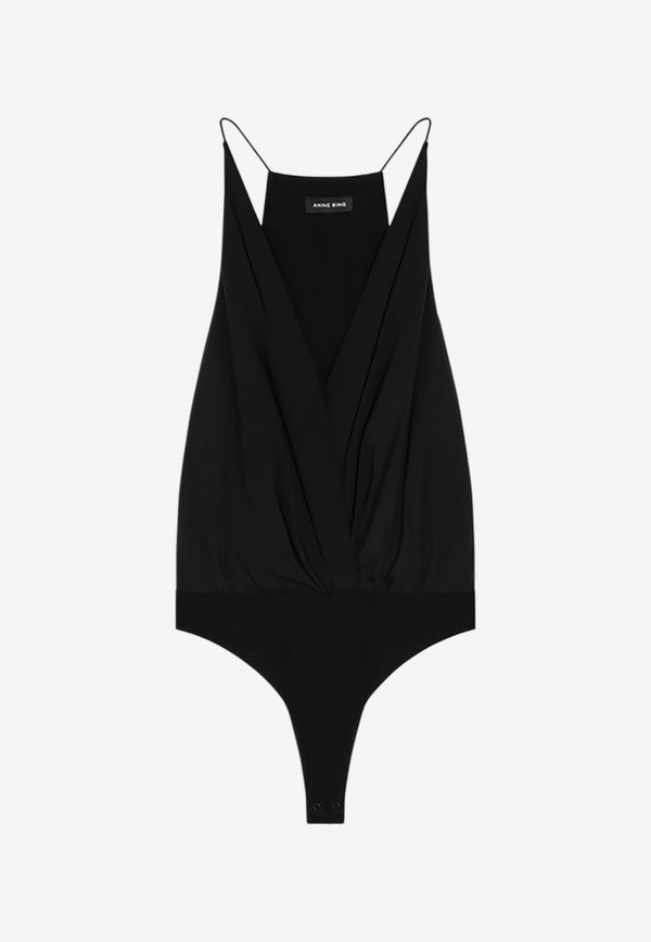 Anine Bing Shiloh V-neck Silk Crepe Bodysuit Black A-07-10820SI/Q_ANINE-BLK26