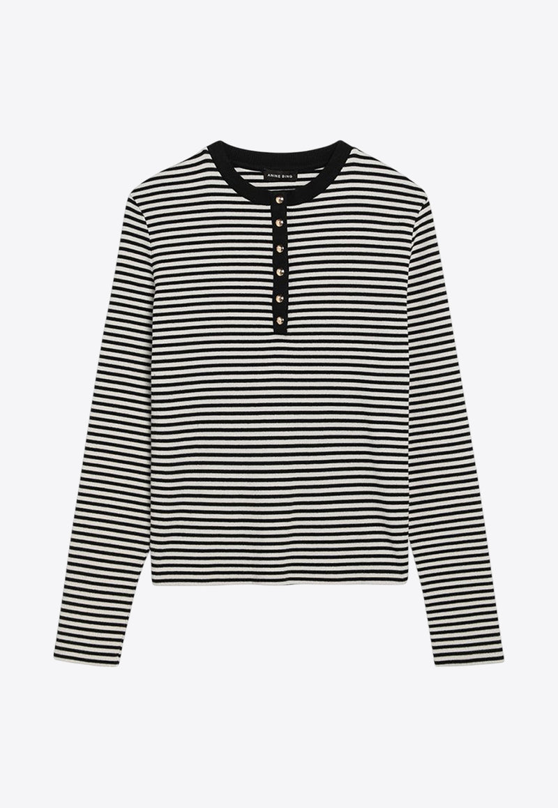 Anine Bing Alessia Striped Long-Sleeved T-shirt Monochrome A-08-10314CO/Q_ANINE-MTL2