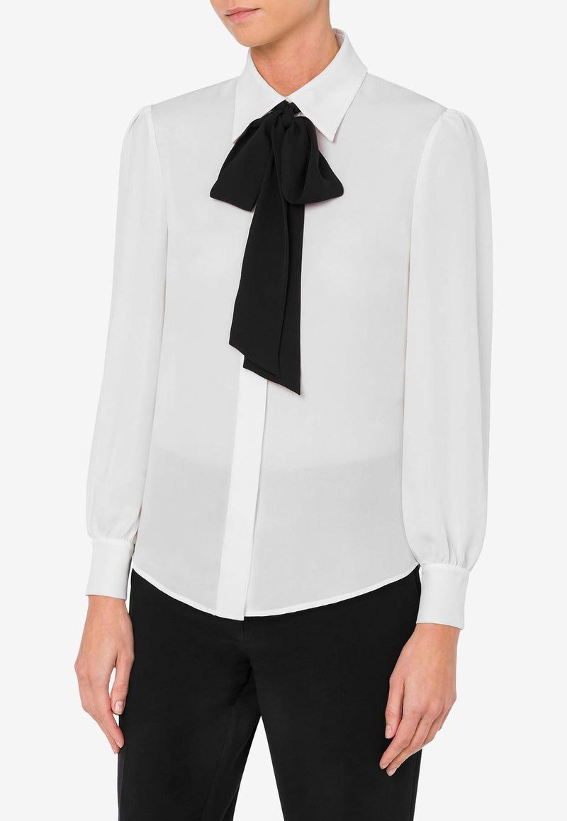 Moschino Long-Sleeved Silk Bow Shirt A020455371001 1001 White