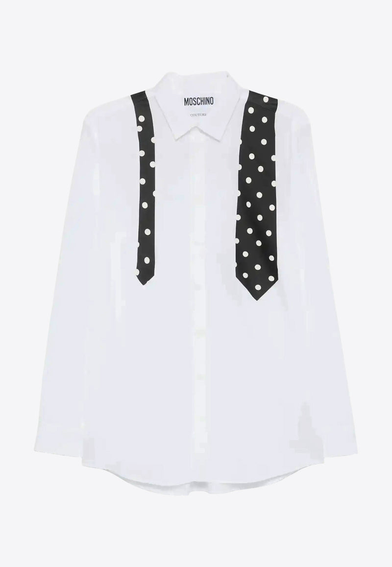 Moschino Tie Print Long-Sleeved Shirt White  A0240 0234 1001