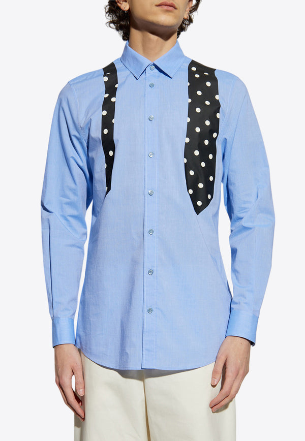 Moschino Tie Print Long-Sleeved Shirt Blue A0240 0234 1266