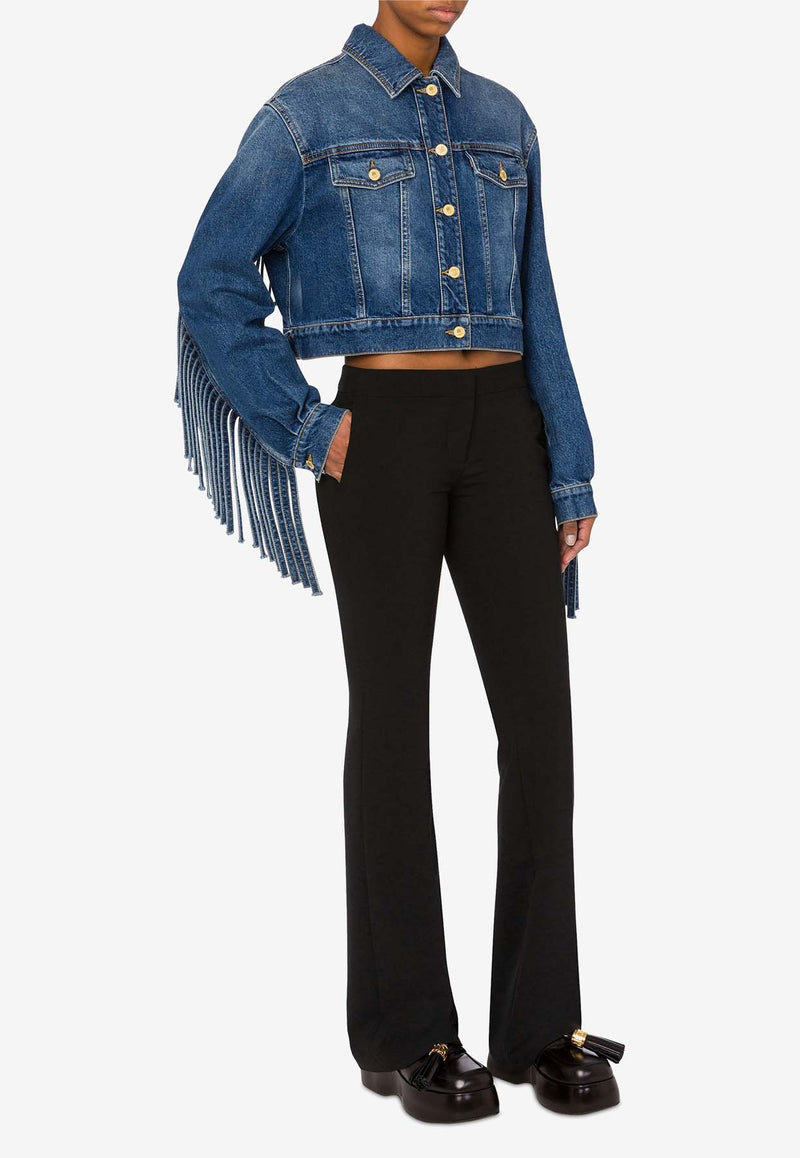 Moschino Cropped Fringe Denim Jacket A051855220295 0295 Blue