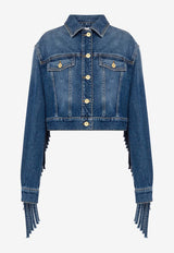 Moschino Cropped Fringe Denim Jacket A051855220295 0295 Blue