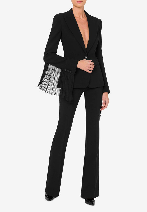 Moschino Fringe Single-Breasted Blazer A052055240555 0555 Black