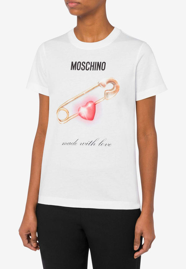 Moschino Heart Safety Pin T-shirt A071455411001 1001 White