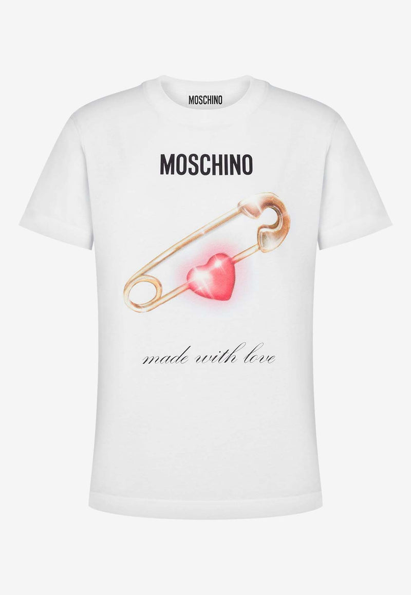 Moschino Heart Safety Pin T-shirt A071455411001 1001 White