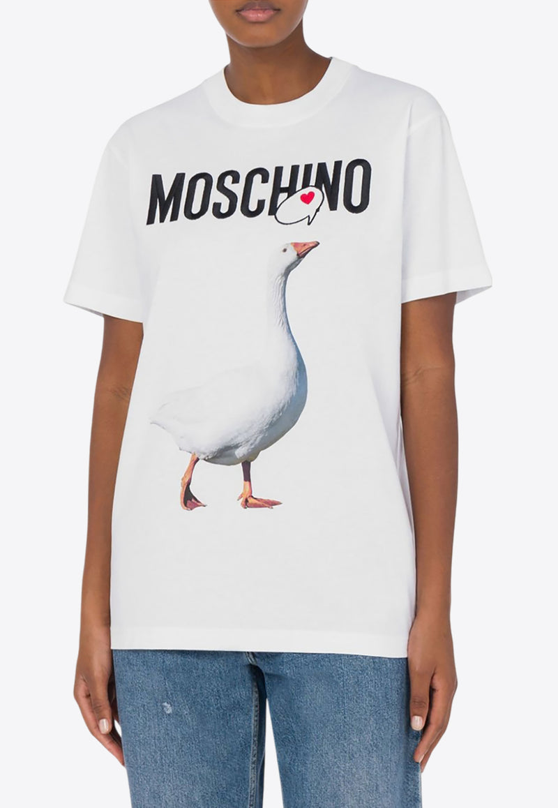 Moschino Goose Print Logo T-shirt White  A0715 0541 1001