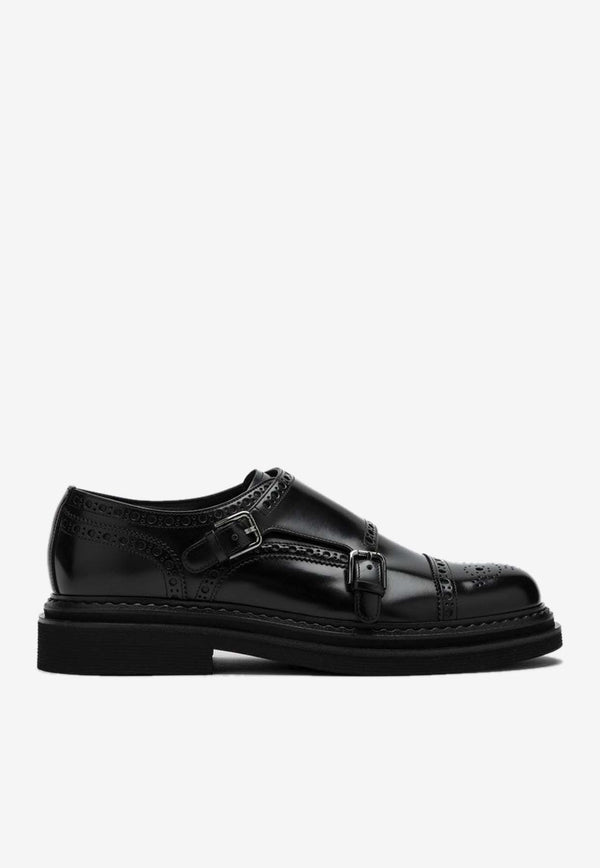 Dolce 
Gabbana Day Classic Monk Strap Shoes in Brushed Leather Black A10828A1203/P_DOLCE-80999