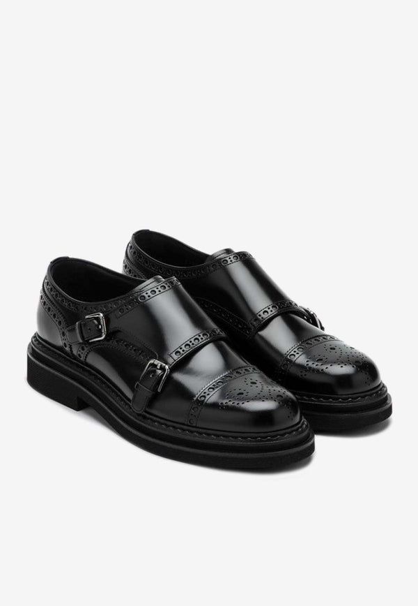 Dolce 
Gabbana Day Classic Monk Strap Shoes in Brushed Leather Black A10828A1203/P_DOLCE-80999