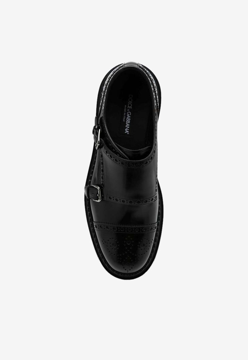 Dolce 
Gabbana Day Classic Monk Strap Shoes in Brushed Leather Black A10828A1203/P_DOLCE-80999