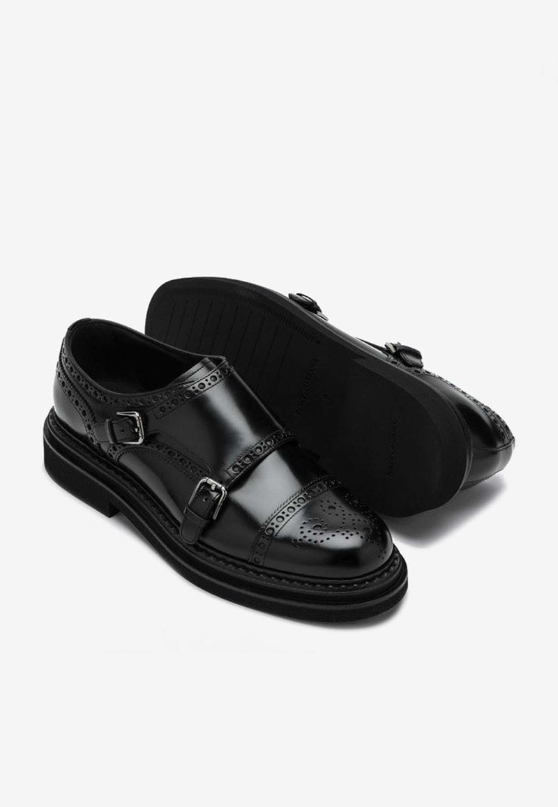 Dolce 
Gabbana Day Classic Monk Strap Shoes in Brushed Leather Black A10828A1203/P_DOLCE-80999