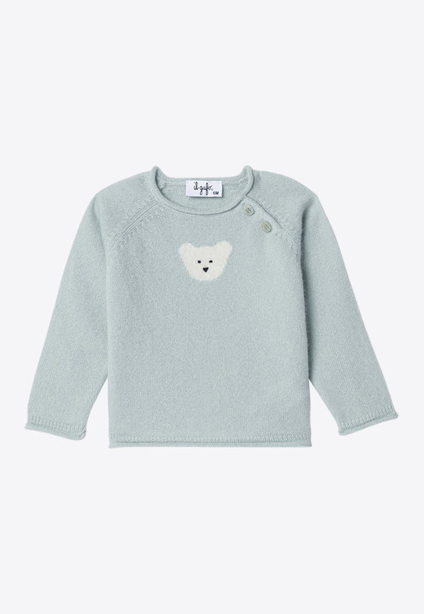 Il Gufo Baby Girls Bear Embroidered Wool Sweater Green A24MA340EM300-BWO/P_GUFO-5210