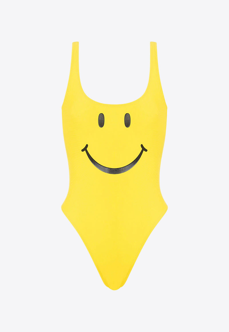 Moschino Smiley Print One-Piece Swimsuit Yellow A4202 0575 1027