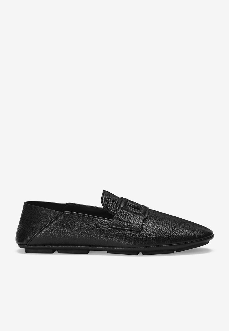 Dolce 
Gabbana DG Logo Deerskin Loafers Black A50583 A8034 80999