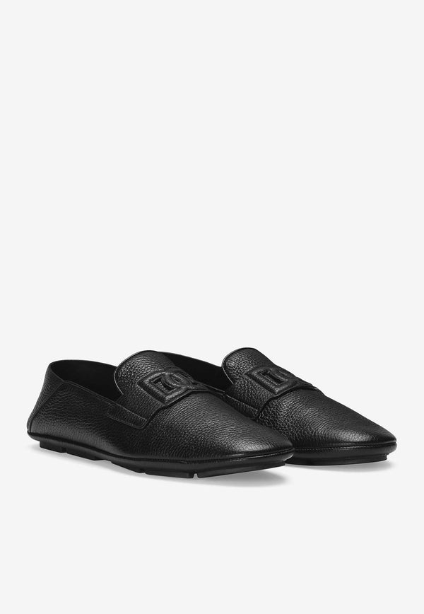 Dolce 
Gabbana DG Logo Deerskin Loafers Black A50583 A8034 80999