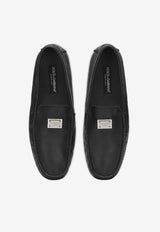 Dolce 
Gabbana Logo Plaque Deerskin Loafers Black A50596 A8034 80999