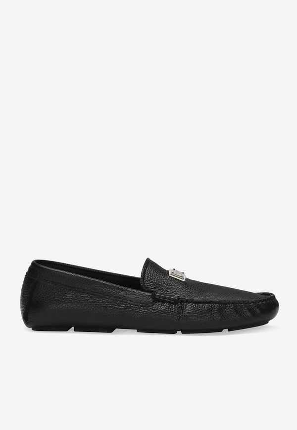 Dolce 
Gabbana Logo Plaque Deerskin Loafers Black A50596 A8034 80999