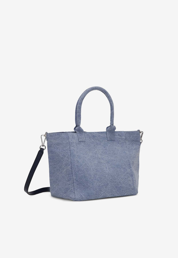 GANNI Small Washed Logo Tote Bag Blue A5973BLUE