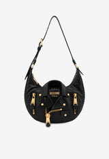 Moschino Nappa Leather Biker Hobo Bag Black A7433 8002 1555