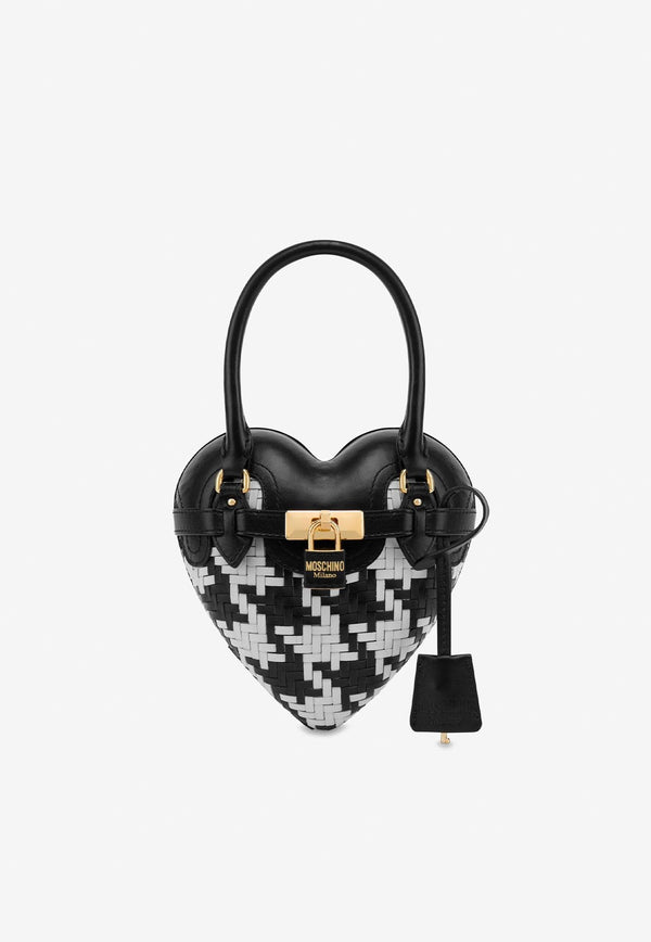 Moschino Houndstooth Heartbeat Top Handle Bag A7458 8024 1515 Black