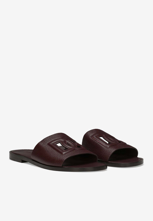 Dolce 
Gabbana DG Logo Deerskin Slides Bordeaux A80397 A8034 80308