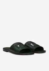 Dolce 
Gabbana DG Logo Deerskin Slides Dark Green A80397 A8034 80547