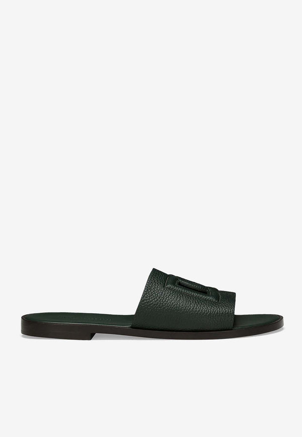 Dolce 
Gabbana DG Logo Deerskin Slides Dark Green A80397 A8034 80547